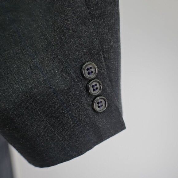 Pierre Balmain Wool Blend Suit Jacket Gray W Blue White Red Striped 46R 2 Button - Picture 3 of 13